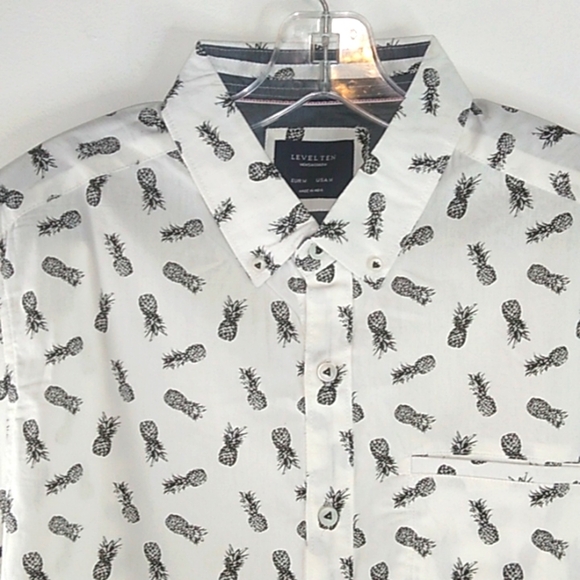 Level Ten -White Pineapple Print Men's Shirt - Size M - Picture 2 of 6